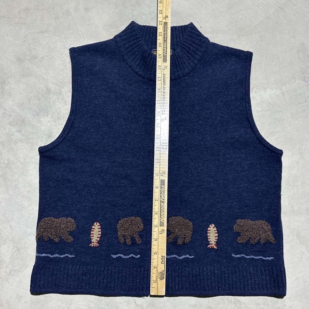 Woolrich Vest Vintage Medium Women Blue Wool Embroidered Bear Fish Hand Sewn Zip - Picture 4 of 8